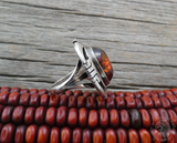 Native American Navajo Sterling Silver Amber Ring Size 6 Vintage