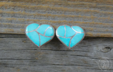 Native American Zuni Turquoise Channel Inlay Heart Clip On Earrings Vintage