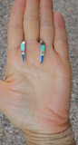 Native American Turquoise Coral Opal Multi Inlay Drop Stick Silver Earrings