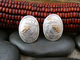 Large Native American Navajo Sterling Silver Pottery 12KGF Clip On Oval Earrings