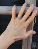Unisex Native American Navajo Turquoise Multi Inlay Sterling Silver Band Ring