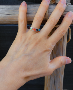 Native American Navajo Turquoise Multi Inlay Sterling Silver Band Ring, Multiple Sizes!