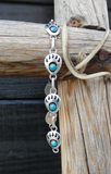 Native American Sterling Silver Turquoise Bear Paw Link Bracelet