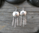 Native American Navajo Sterling Silver Hammered Concho Feather Dangle Earrings