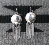 Native American Navajo Sterling Silver Hammered Concho Feather Dangle Earrings