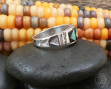 Native American Navajo Turquoise Onyx Men's Band Ring Sz 11, 925 Sterling Silver