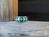 Native American Navajo Turquoise Onyx Men's Band Ring Sz 11, 925 Sterling Silver