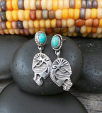 Native American Turquoise Sterling Silver Kokopelli Dangle Post Earrings