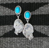 Native American Turquoise Sterling Silver Kokopelli Dangle Post Earrings