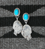 Native American Turquoise Sterling Silver Kokopelli Dangle Post Earrings