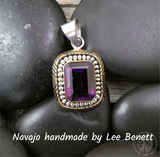 Large Amethyst Pendant, Large Navajo Silver 12KGF Rectangle Amethyst Pendant