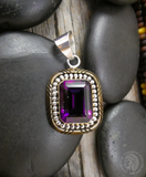 Large Amethyst Pendant, Large Navajo Silver 12KGF Rectangle Amethyst Pendant