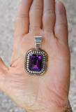 Large Amethyst Pendant, Large Navajo Silver 12KGF Rectangle Amethyst Pendant