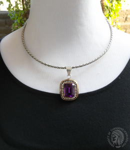 Large Amethyst Pendant, Large Navajo Silver 12KGF Rectangle Amethyst Pendant