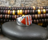 Southwestern 925 Sterling Silver Coral Opal Inlay Band Ring Size 6