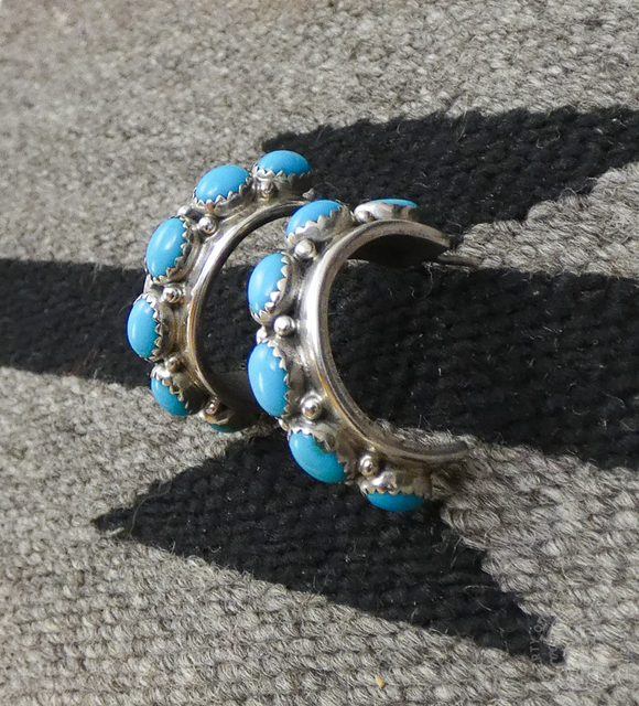 Native American Navajo 925 Sterling Silver Turquoise Post Hoop Earrings