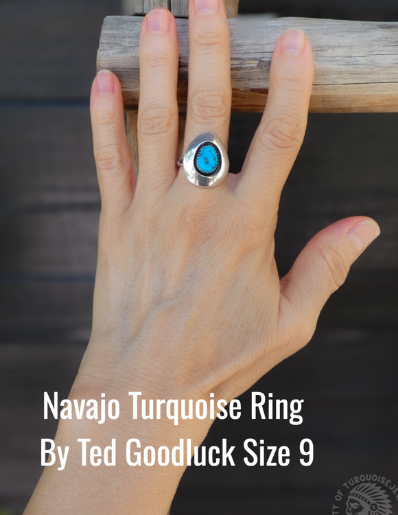 Native American Silver Turquoise Ring Size 9