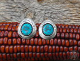 Native American Navajo Turquoise Shadow Box Post 925 Sterling Silver Earrings