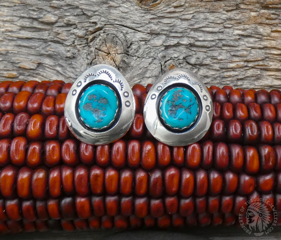 Native American Navajo Turquoise Shadow Box Post 925 Sterling Silver Earrings