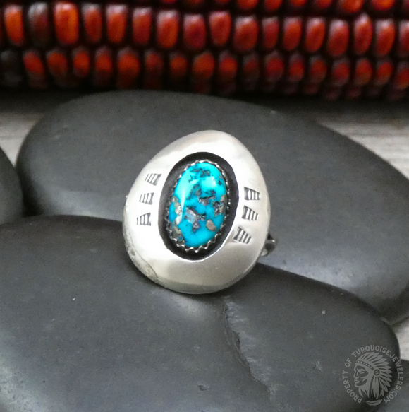 Native American Navajo 925 Silver Shadow Box Turquoise Ring Size 9 Ted Goodluck