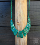 Malachite & 14K Gold Bead Bib Egyptian Cleopatra Style Fringe Necklace