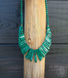 Malachite & 14K Gold Bead Bib Egyptian Cleopatra Style Fringe Necklace