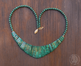 Malachite & 14K Gold Bead Bib Egyptian Cleopatra Style Fringe Necklace