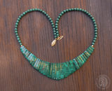 Malachite & 14K Gold Bead Bib Egyptian Cleopatra Style Fringe Necklace