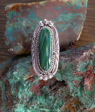 Native American Navajo Sterling Silver Malachite Ring Size 7