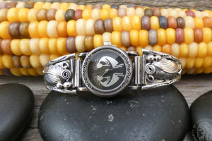 Native American Navajo Sterling Silver Leaf & Scroll Womens Vintage Watchband