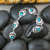 Native American Navajo Sterling Silver Turquoise Bear Paw Link Bracelet