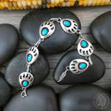 Native American Navajo Sterling Silver Turquoise Bear Paw Link Bracelet