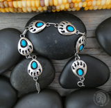 Native American Navajo Sterling Silver Turquoise Bear Paw Link Bracelet