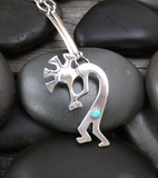 Large Native American Navajo Turquoise Silver Kokopelli Pendant Necklace