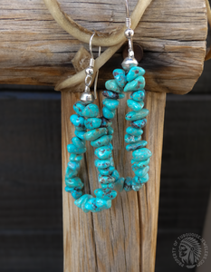 Native American Navajo Vintage Silver Turquoise Nugget Bead Dangle Earrings