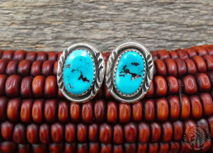 Native American Navajo Sleeping Beauty Turquoise Sterling Silver Post Earrings