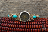 Women's Native American Sterling Silver 12KGF Turquoise Watchband, Vintage 1990s