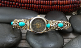 Women's Native American Sterling Silver 12KGF Turquoise Watchband, Vintage 1990s