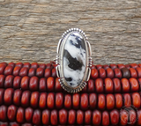 Native American Navajo Sterling Silver Women’s White Buffalo Ring Size 8.5