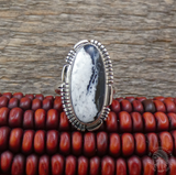 Native American Navajo Sterling Silver Women’s White Buffalo Ring Size 7.5