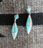 3 Dimensional Native American Sterling Silver Turquoise Inlay Dangle Earrings