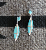 3 Dimensional Native American Sterling Silver Turquoise Inlay Dangle Earrings