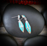 3 Dimensional Native American Sterling Silver Turquoise Inlay Dangle Earrings