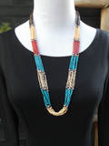 Native American Coral Turquoise Pin Shell Layered 7 Strand Heishi Necklace