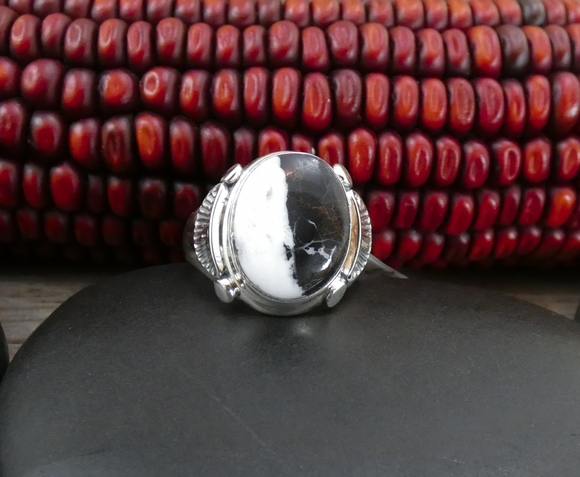 Native American Navajo Silver White Buffalo Men's Ring Size 10.5