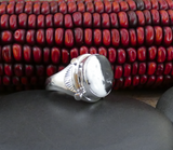 Native American Navajo Silver White Buffalo Men's Ring Size 10.5