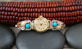 Native American Navajo 12KGF Silver Coral Turquoise Women's Watch