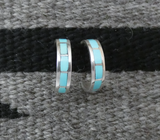 Native American Zuni Sterling Silver Inlay Turquoise Partial Hoop Earrings