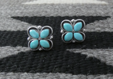 Native American Zuni Sterling Silver Turquoise Cluster 4 Leaf Clover Earrings