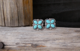 Native American Zuni Sterling Silver Turquoise Cluster 4 Leaf Clover Earrings